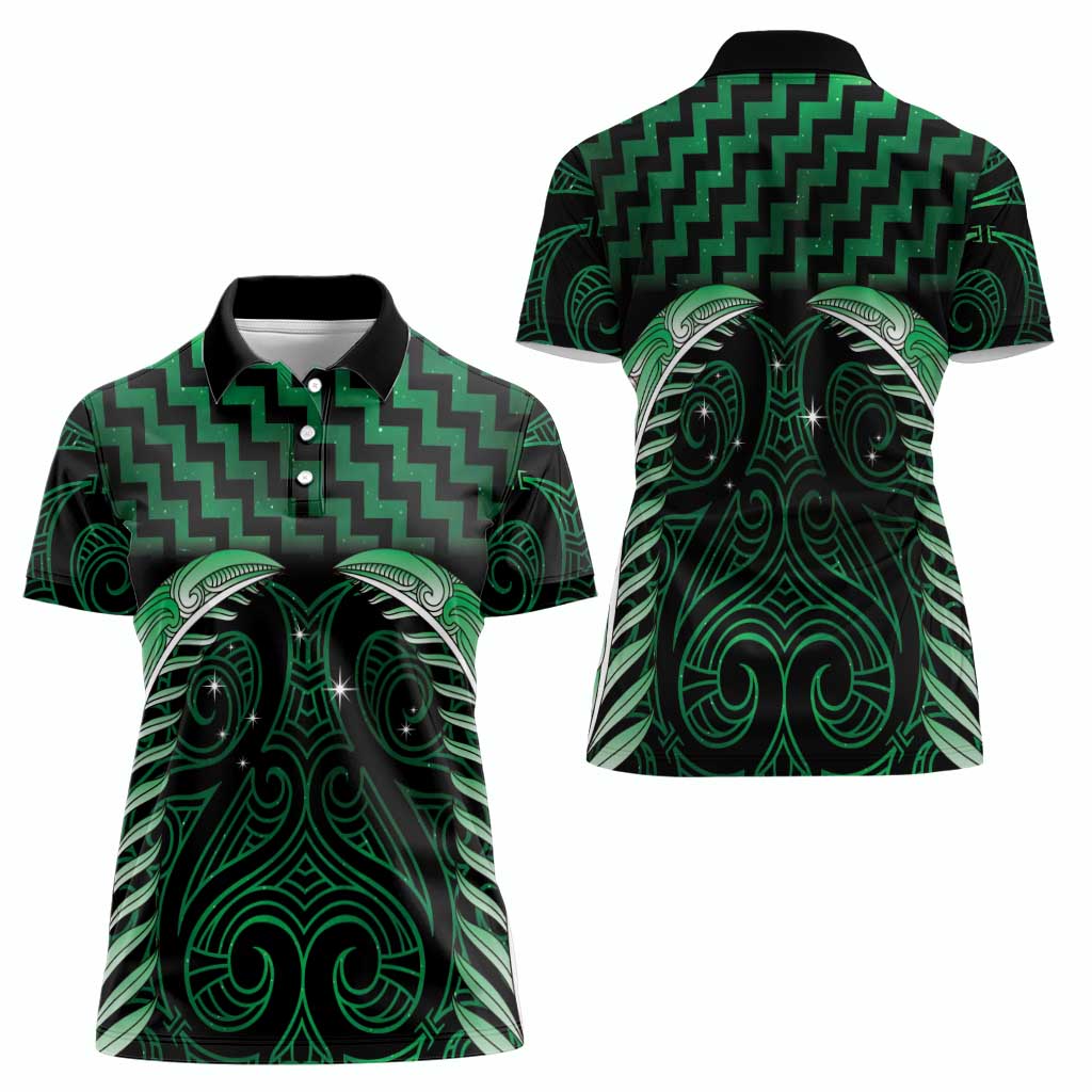 Green Matariki New Zealand Women Polo Shirt Maori Poutama Galaxy Vibes LT14 - Polynesian Pride