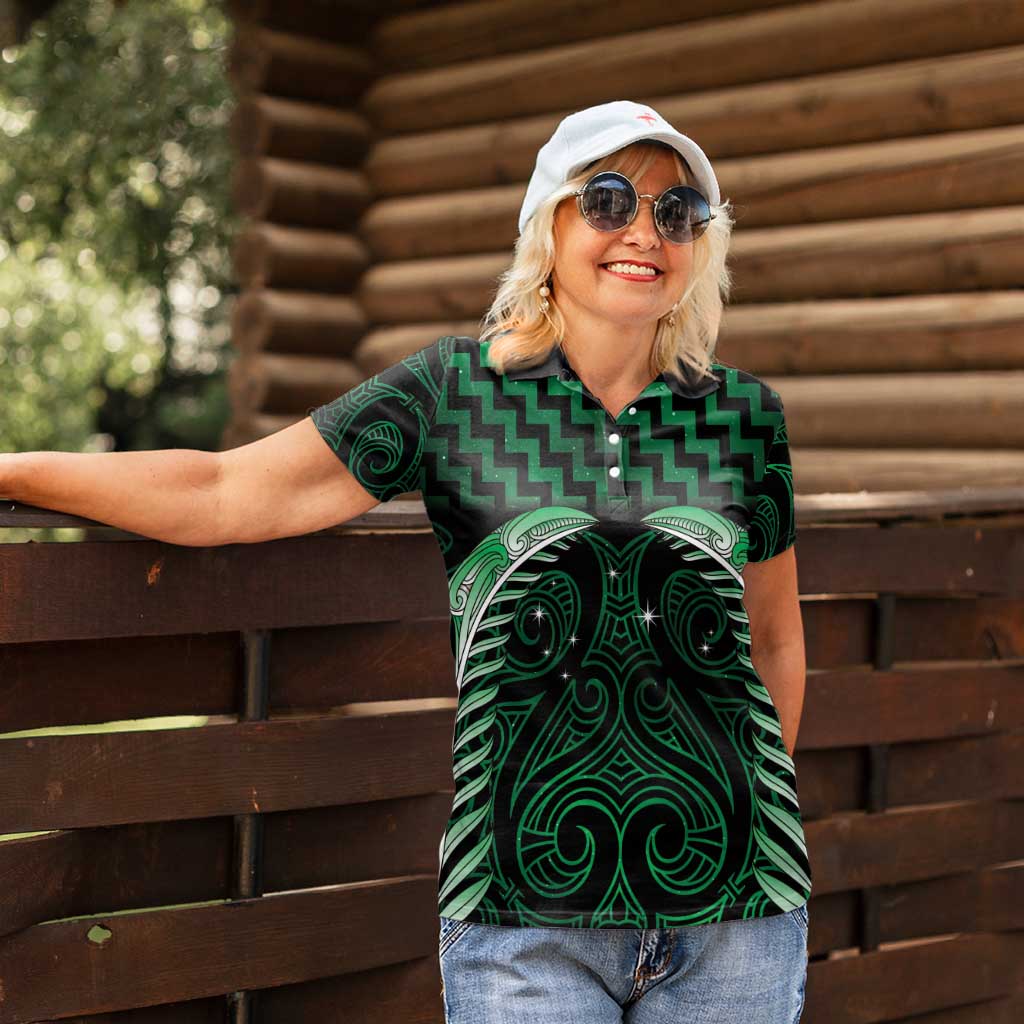 Green Matariki New Zealand Women Polo Shirt Maori Poutama Galaxy Vibes LT14 - Polynesian Pride