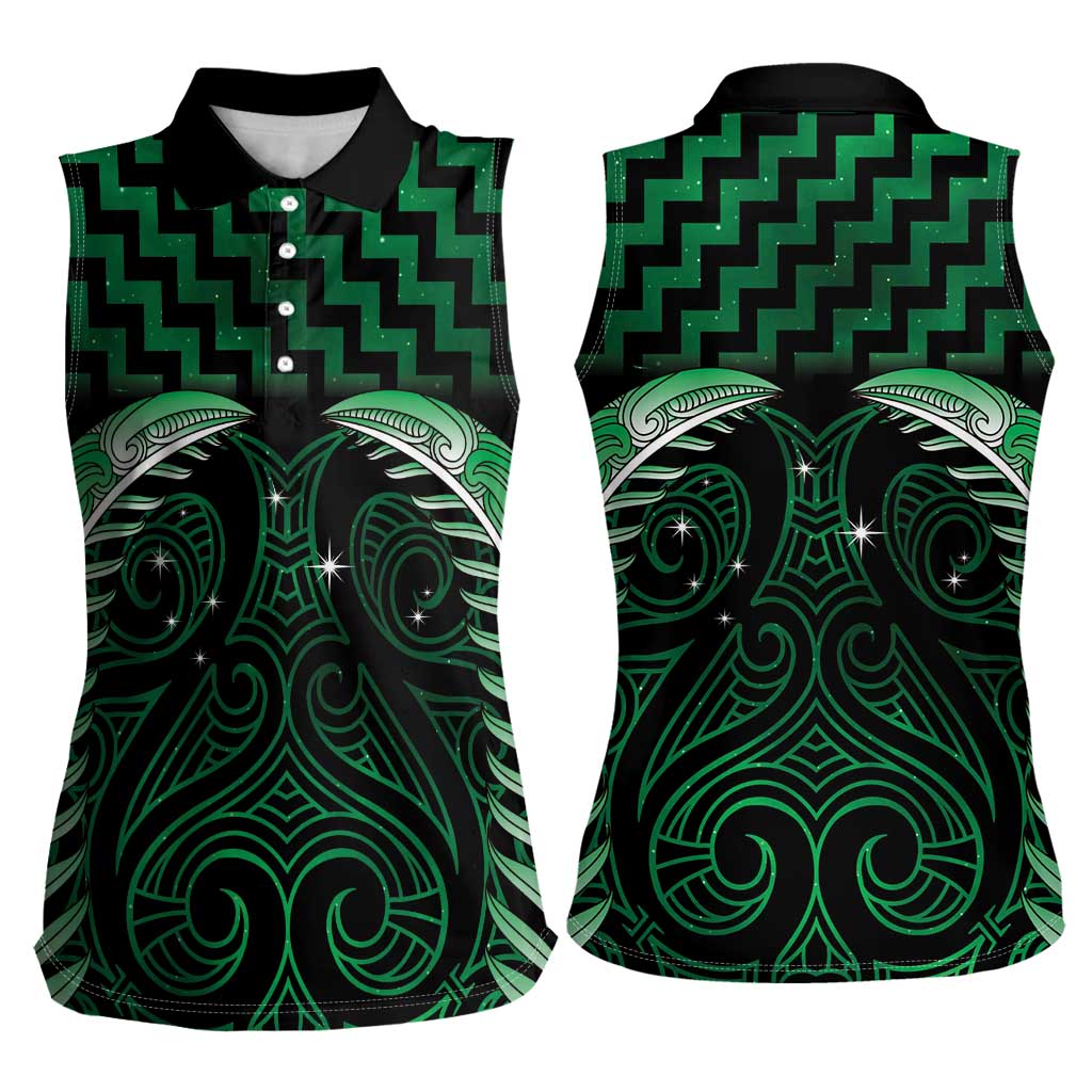 Green Matariki New Zealand Women Sleeveless Polo Shirt Maori Poutama Galaxy Vibes LT14 - Polynesian Pride