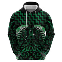 Green Matariki New Zealand Zip Hoodie Maori Poutama Galaxy Vibes LT14 - Polynesian Pride