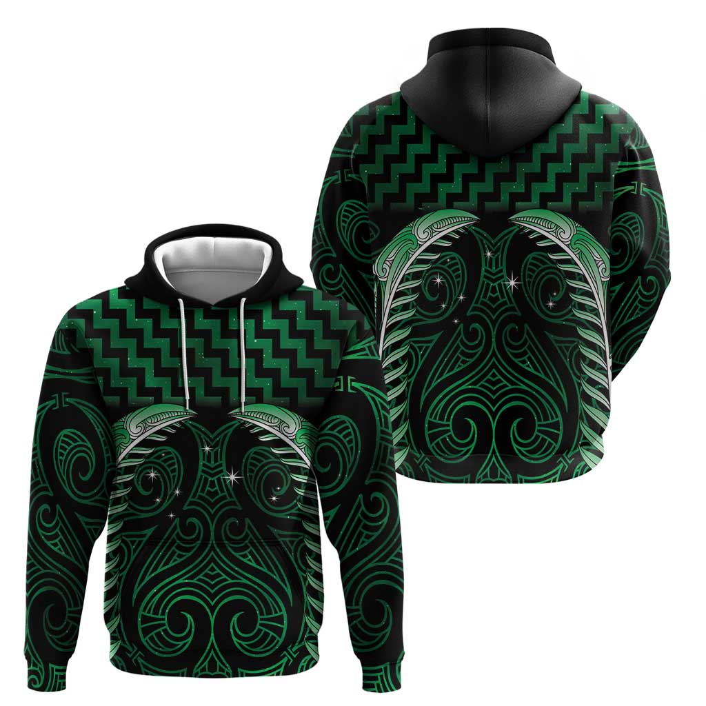 Green Matariki New Zealand Zip Hoodie Maori Poutama Galaxy Vibes LT14 - Polynesian Pride