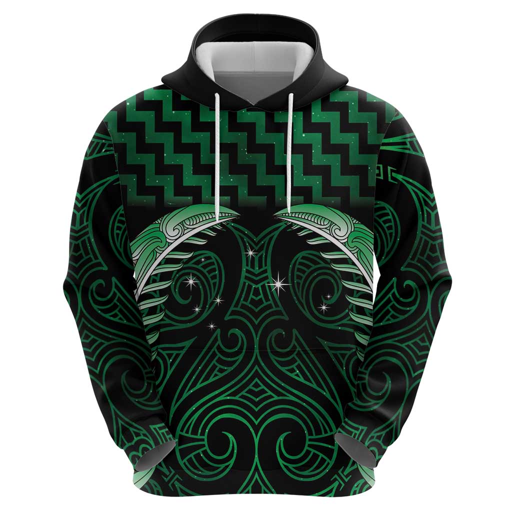 Green Matariki New Zealand Zip Hoodie Maori Poutama Galaxy Vibes LT14 - Polynesian Pride
