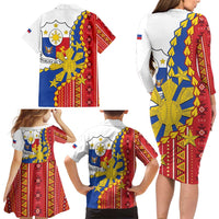 Philippines Independence Day Family Matching Long Sleeve Bodycon Dress and Hawaiian Shirt Pilipinas Sun Stars Igorot Pattern LT14 - Polynesian Pride