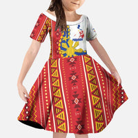 Philippines Independence Day Family Matching Mermaid Dress and Hawaiian Shirt Pilipinas Sun Stars Igorot Pattern LT14 Daughter's Dress Red - Polynesian Pride