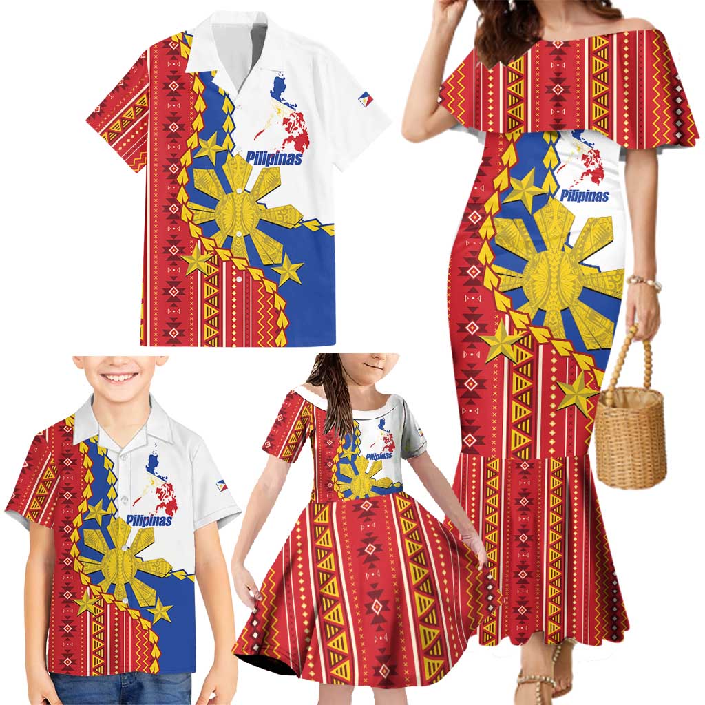 Philippines Independence Day Family Matching Mermaid Dress and Hawaiian Shirt Pilipinas Sun Stars Igorot Pattern LT14 - Polynesian Pride