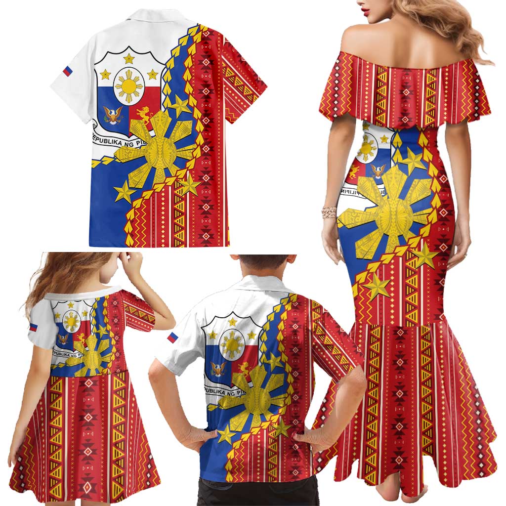Philippines Independence Day Family Matching Mermaid Dress and Hawaiian Shirt Pilipinas Sun Stars Igorot Pattern LT14 - Polynesian Pride