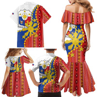 Philippines Independence Day Family Matching Mermaid Dress and Hawaiian Shirt Pilipinas Sun Stars Igorot Pattern LT14 - Polynesian Pride