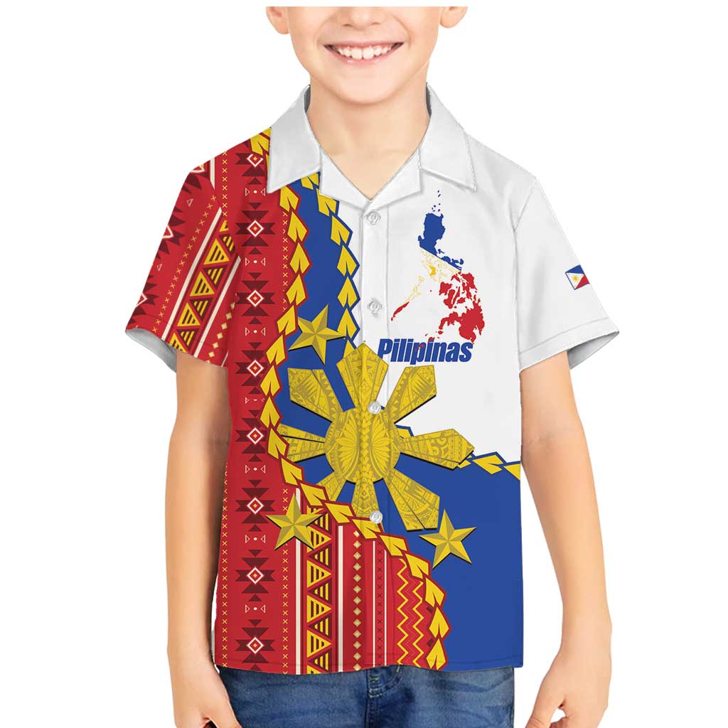 Philippines Independence Day Family Matching Mermaid Dress and Hawaiian Shirt Pilipinas Sun Stars Igorot Pattern LT14 Son's Shirt Red - Polynesian Pride