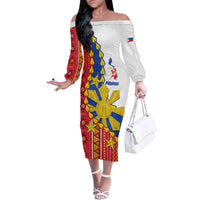 Philippines Independence Day Family Matching Off The Shoulder Long Sleeve Dress and Hawaiian Shirt Pilipinas Sun Stars Igorot Pattern LT14 Mom's Dress Red - Polynesian Pride