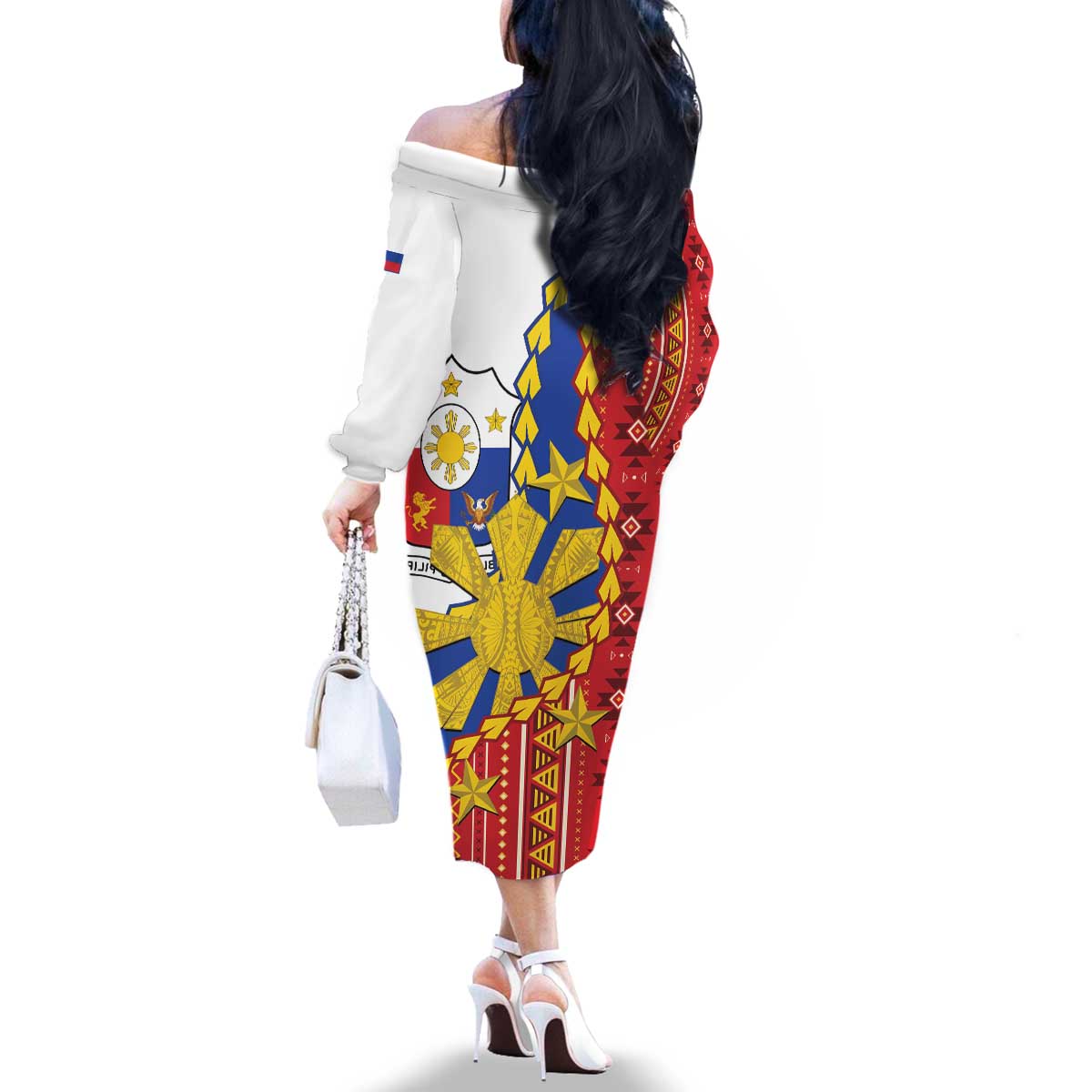 Philippines Independence Day Family Matching Off The Shoulder Long Sleeve Dress and Hawaiian Shirt Pilipinas Sun Stars Igorot Pattern LT14 - Polynesian Pride