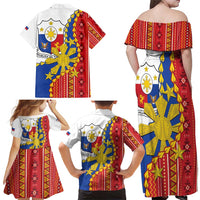 Philippines Independence Day Family Matching Off Shoulder Maxi Dress and Hawaiian Shirt Pilipinas Sun Stars Igorot Pattern LT14 - Polynesian Pride