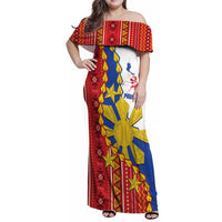 Philippines Independence Day Family Matching Off Shoulder Maxi Dress and Hawaiian Shirt Pilipinas Sun Stars Igorot Pattern LT14 Mom's Dress Red - Polynesian Pride
