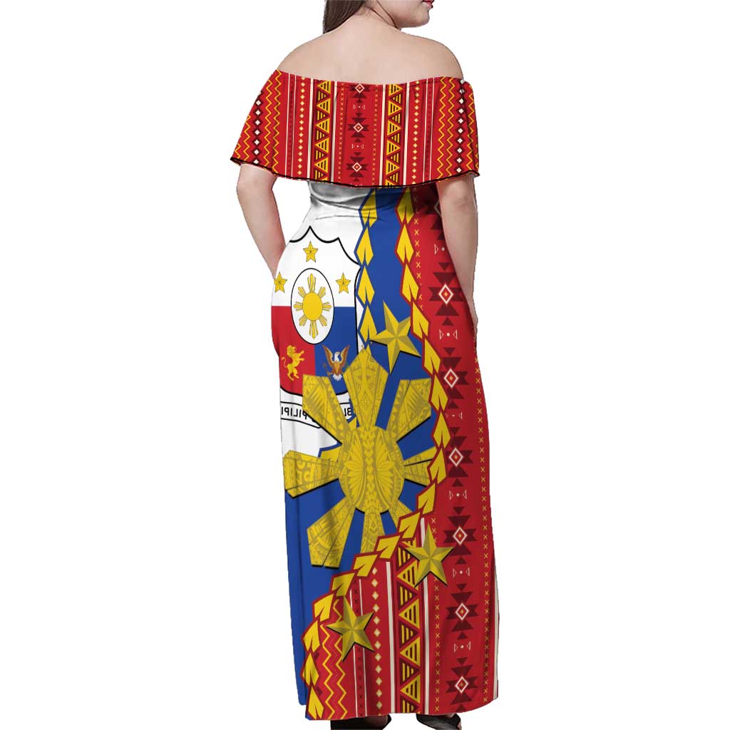 Philippines Independence Day Family Matching Off Shoulder Maxi Dress and Hawaiian Shirt Pilipinas Sun Stars Igorot Pattern LT14 - Polynesian Pride