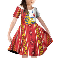 Philippines Independence Day Family Matching Off Shoulder Short Dress and Hawaiian Shirt Pilipinas Sun Stars Igorot Pattern LT14 Daughter's Dress Red - Polynesian Pride