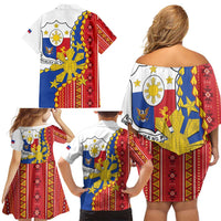 Philippines Independence Day Family Matching Off Shoulder Short Dress and Hawaiian Shirt Pilipinas Sun Stars Igorot Pattern LT14 - Polynesian Pride