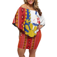 Philippines Independence Day Family Matching Off Shoulder Short Dress and Hawaiian Shirt Pilipinas Sun Stars Igorot Pattern LT14 Mom's Dress Red - Polynesian Pride