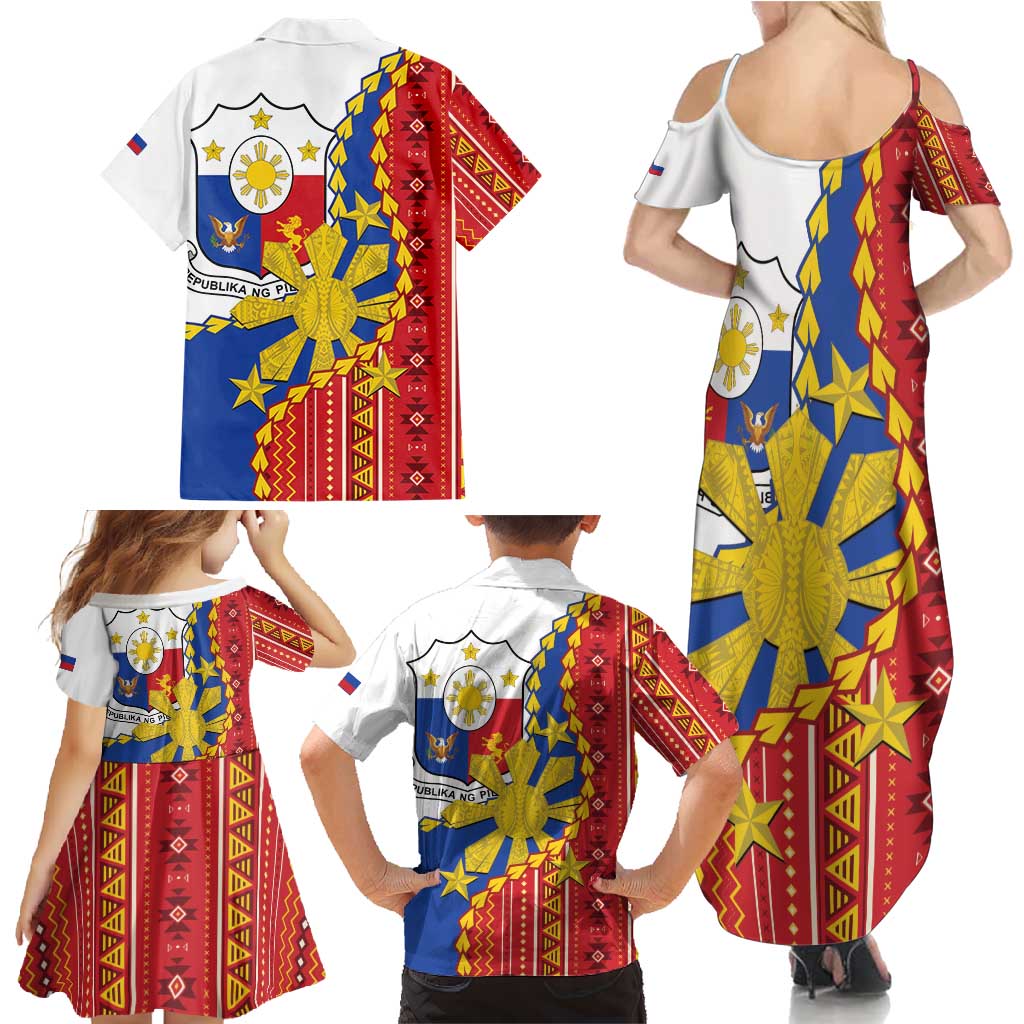 Philippines Independence Day Family Matching Summer Maxi Dress and Hawaiian Shirt Pilipinas Sun Stars Igorot Pattern LT14 - Polynesian Pride