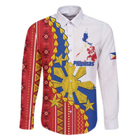 Philippines Independence Day Family Matching Summer Maxi Dress and Hawaiian Shirt Pilipinas Sun Stars Igorot Pattern LT14 Dad's Shirt - Long Sleeve Red - Polynesian Pride