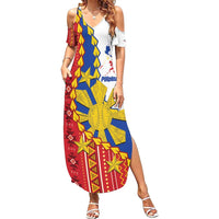 Philippines Independence Day Family Matching Summer Maxi Dress and Hawaiian Shirt Pilipinas Sun Stars Igorot Pattern LT14 Mom's Dress Red - Polynesian Pride