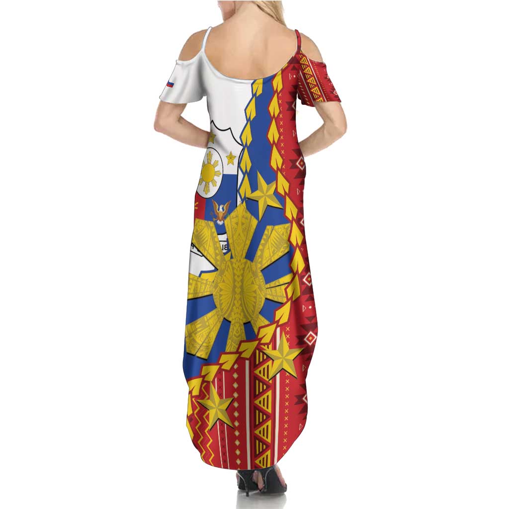 Philippines Independence Day Family Matching Summer Maxi Dress and Hawaiian Shirt Pilipinas Sun Stars Igorot Pattern LT14 - Polynesian Pride
