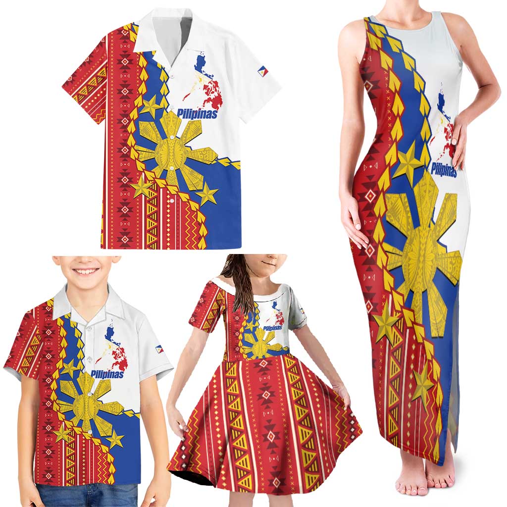 Philippines Independence Day Family Matching Tank Maxi Dress and Hawaiian Shirt Pilipinas Sun Stars Igorot Pattern LT14 - Polynesian Pride