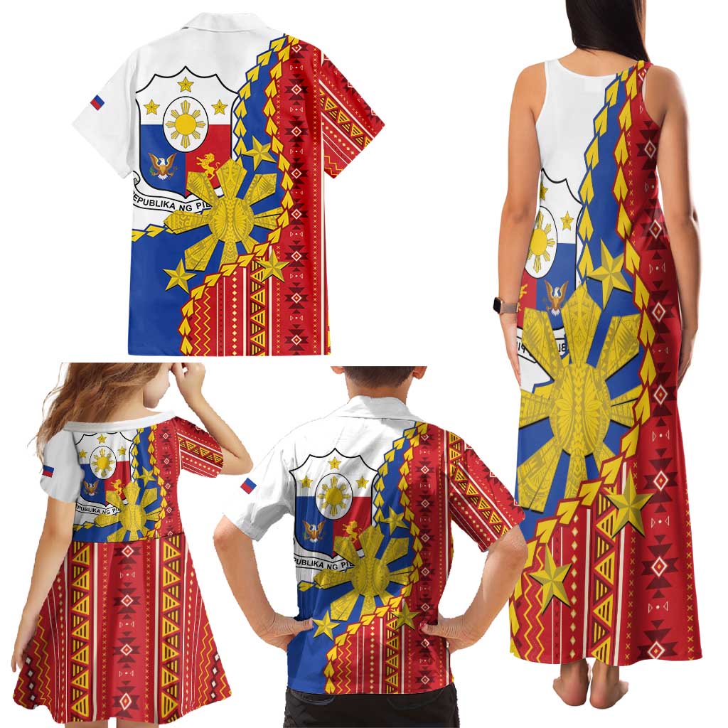 Philippines Independence Day Family Matching Tank Maxi Dress and Hawaiian Shirt Pilipinas Sun Stars Igorot Pattern LT14 - Polynesian Pride