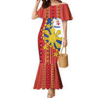 Philippines Independence Day Mermaid Dress Pilipinas Sun Stars Igorot Pattern LT14 Women Red - Polynesian Pride