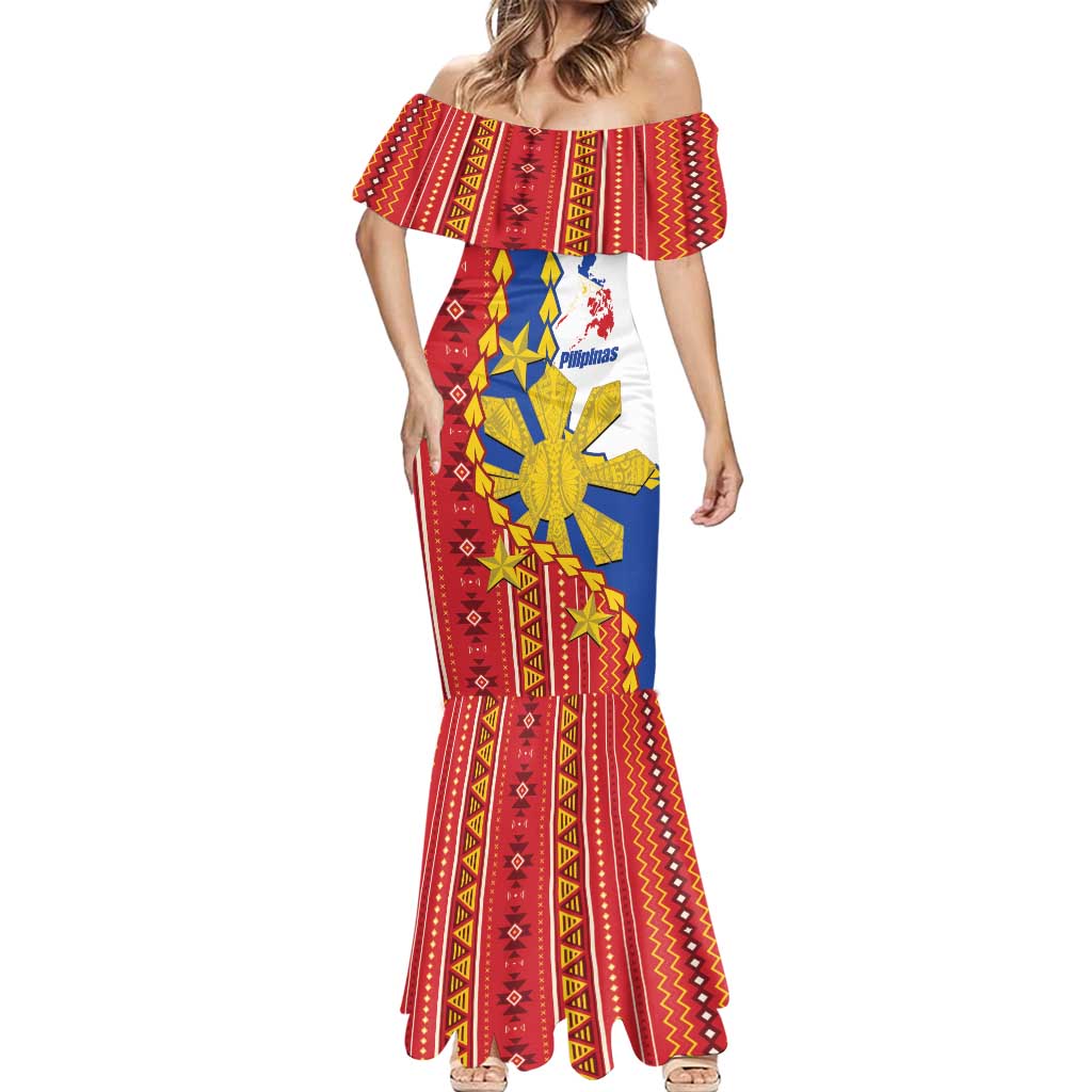 Philippines Independence Day Mermaid Dress Pilipinas Sun Stars Igorot Pattern LT14 - Polynesian Pride