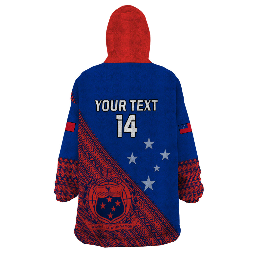 Personalised Samoa Football Wearable Blanket Hoodie Samoan Coat Of Arm Polynesian Sporty Style LT14 - Polynesian Pride