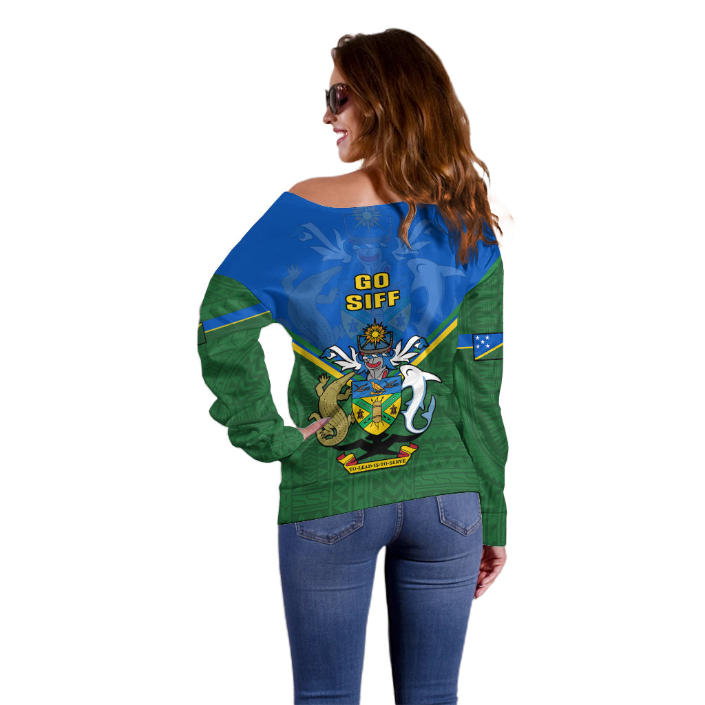 Solomon Islands Football Off Shoulder Sweater Polynesian Pattern Sporty Style LT14 - Polynesian Pride