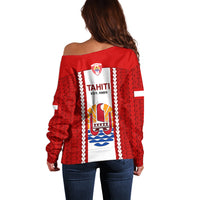 Tahitian Football Off Shoulder Sweater Tahiti Coat Of Arm Polynesian Sporty Style LT14 - Polynesian Pride