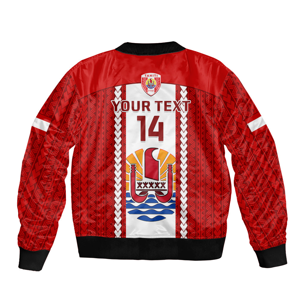 Personalised Tahitian Football Sleeve Zip Bomber Jacket Tahiti Coat Of Arm Polynesian Sporty Style LT14 - Polynesian Pride