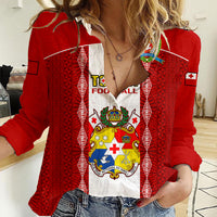 Tonga Football Women Casual Shirt Tongan Ngatu Pattern Sporty Style LT14 Female Red - Polynesian Pride