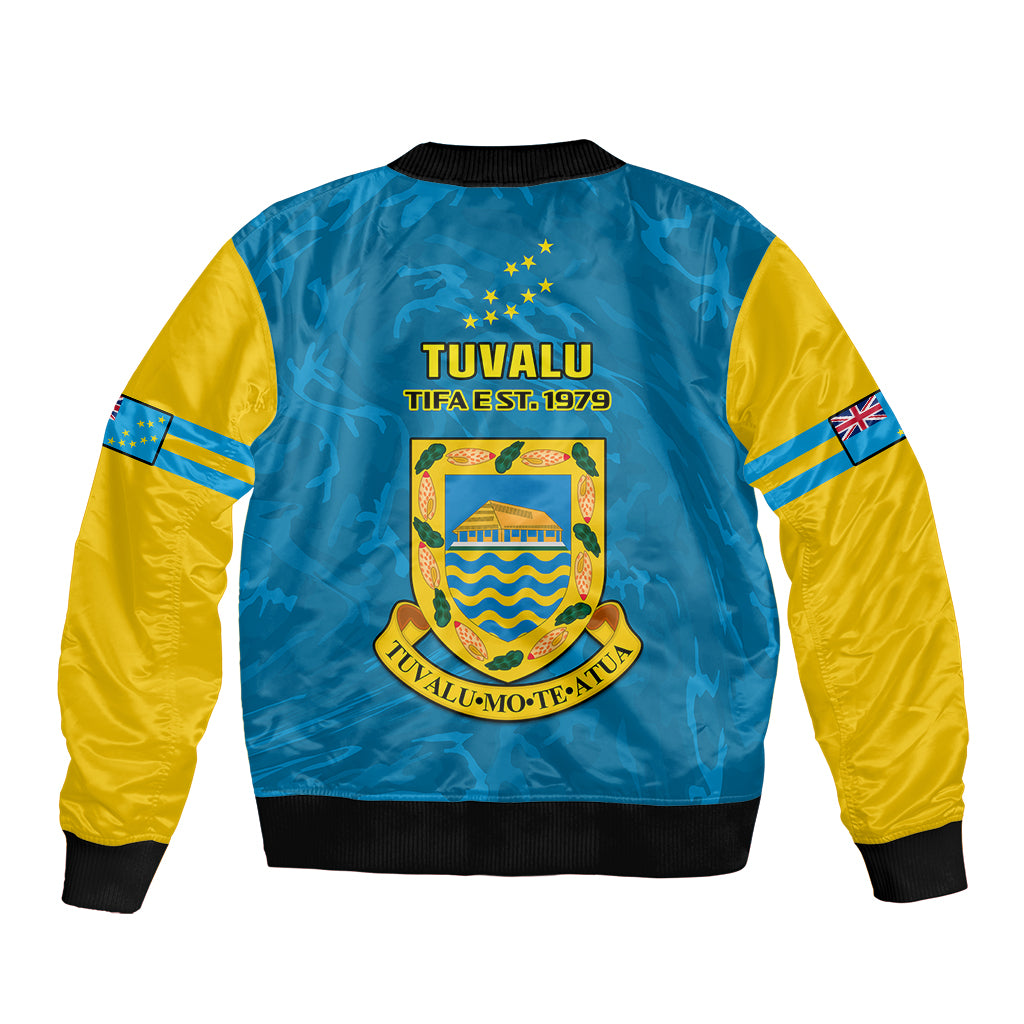 Tuvalu Islands Football Sleeve Zip Bomber Jacket Polynesian Pattern Sporty Style LT14 - Polynesian Pride