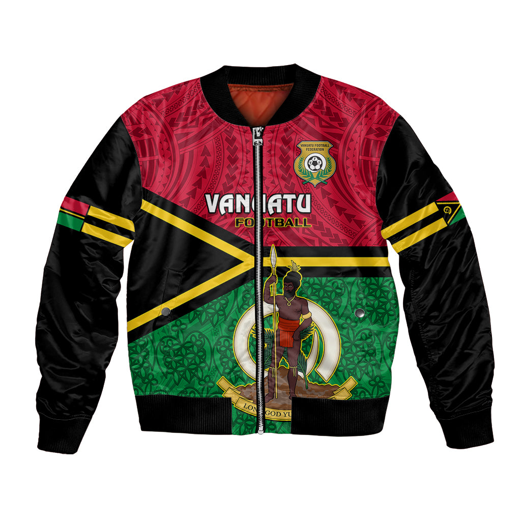 Vanuatu Football Bomber Jacket Vanuatuan Coat Of Arm Polynesian Flag Style LT14 Unisex Red - Polynesian Pride