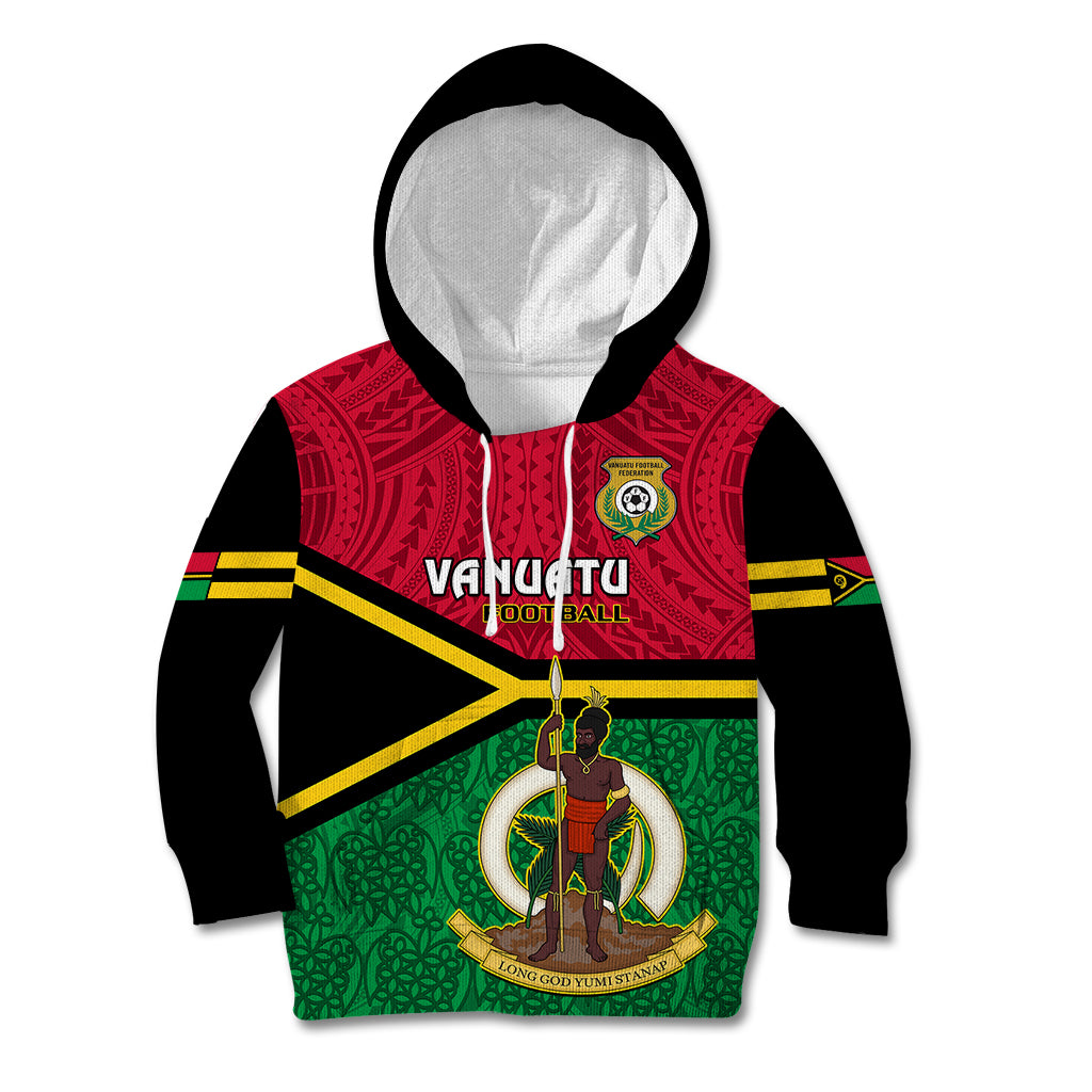 Vanuatu Football Kid Hoodie Vanuatuan Coat Of Arm Polynesian Flag Style LT14 Hoodie Red - Polynesian Pride