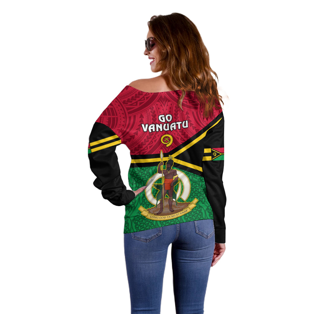 Vanuatu Football Off Shoulder Sweater Vanuatuan Coat Of Arm Polynesian Flag Style LT14 - Polynesian Pride