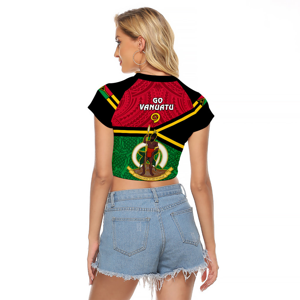 Vanuatu Football Raglan Cropped T Shirt Vanuatuan Coat Of Arm Polynesian Flag Style LT14 - Polynesian Pride