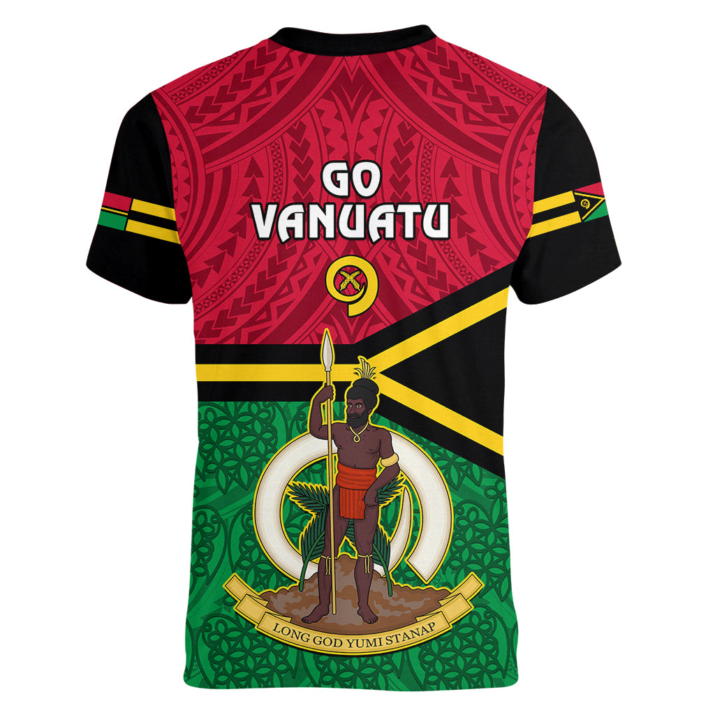 Vanuatu Football Women V Neck T Shirt Vanuatuan Coat Of Arm Polynesian Flag Style LT14 - Polynesian Pride