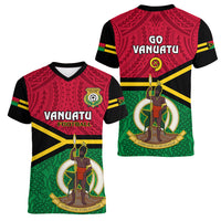 Vanuatu Football Women V Neck T Shirt Vanuatuan Coat Of Arm Polynesian Flag Style LT14 - Polynesian Pride