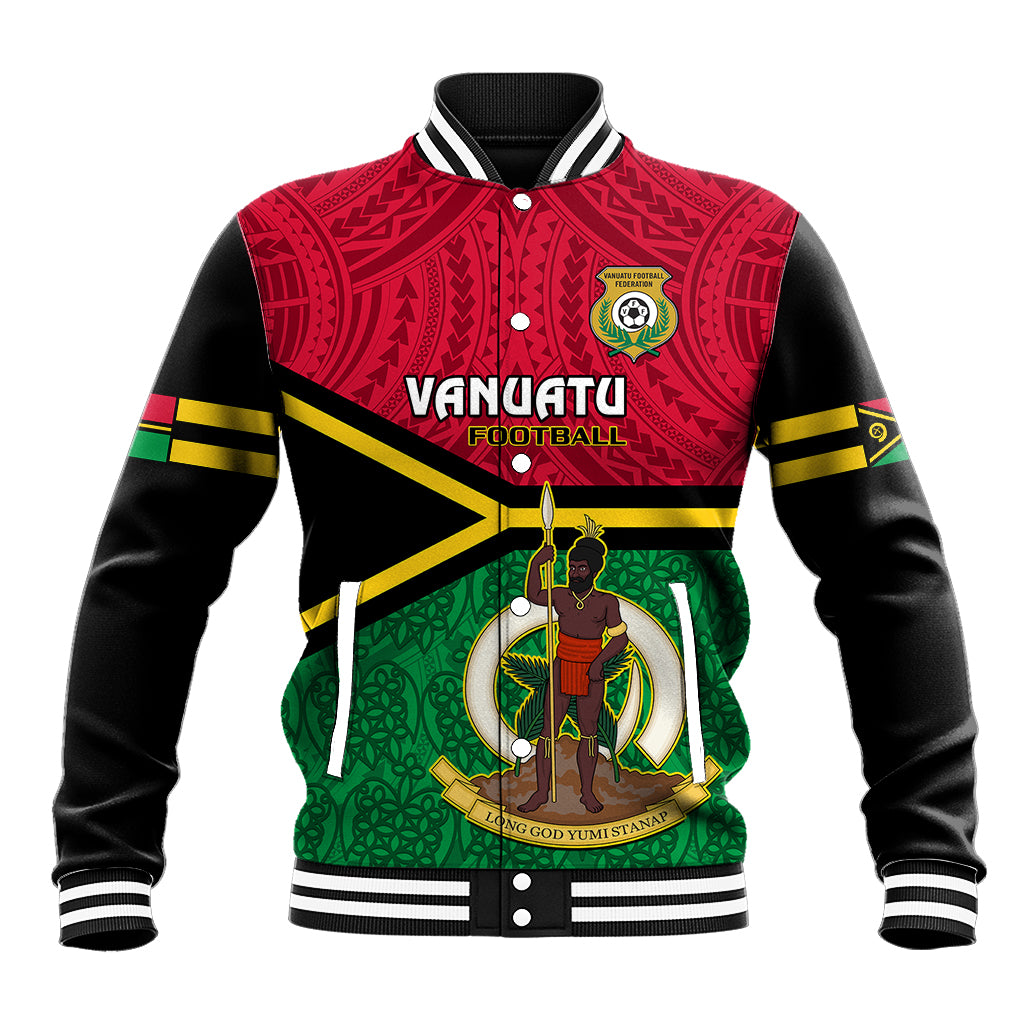 Personalised Vanuatu Football Baseball Jacket Vanuatuan Coat Of Arm Polynesian Flag Style LT14 Unisex Red - Polynesian Pride