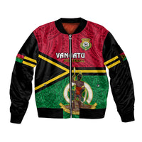 Personalised Vanuatu Football Sleeve Zip Bomber Jacket Vanuatuan Coat Of Arm Polynesian Flag Style LT14 Unisex Red - Polynesian Pride