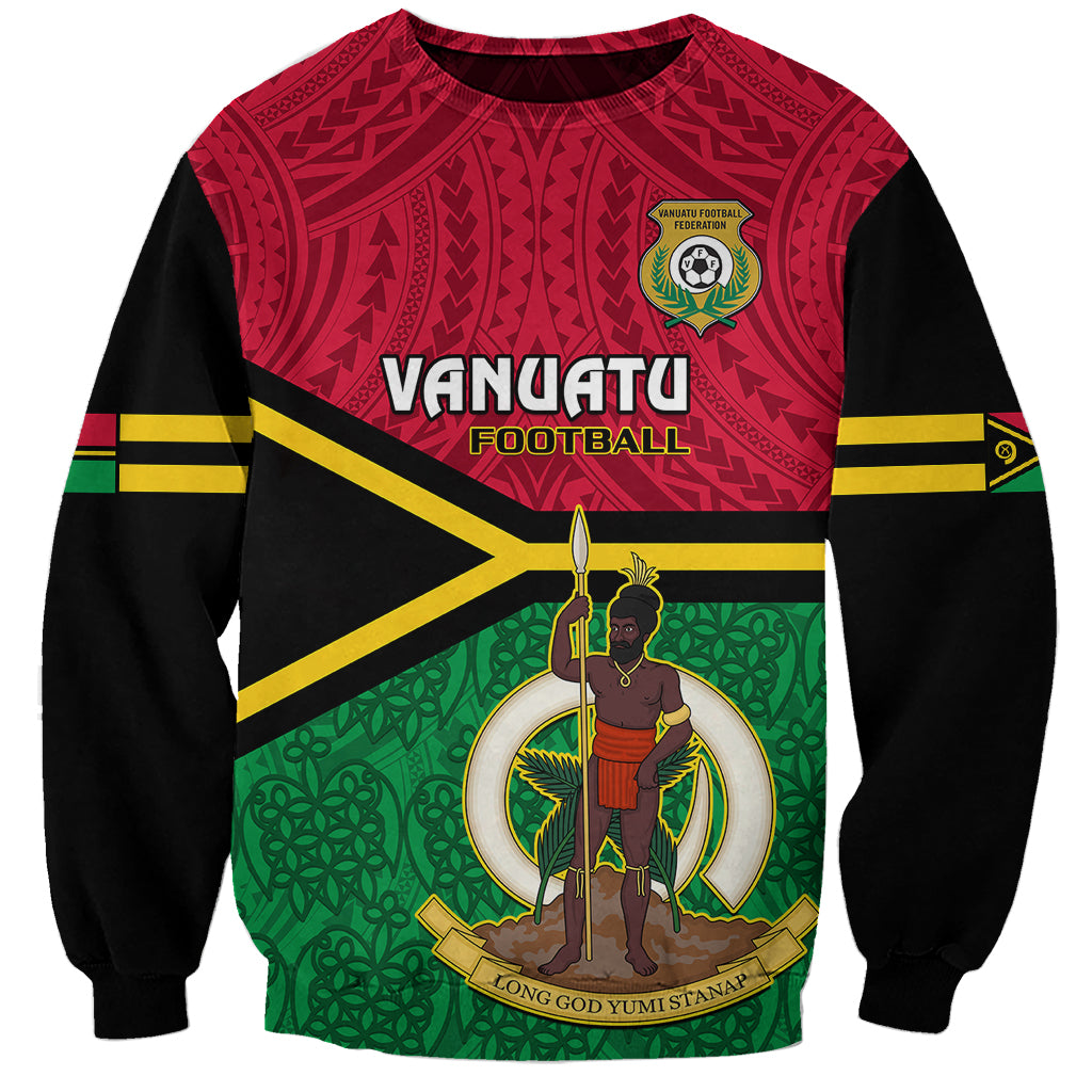 Personalised Vanuatu Football Sweatshirt Vanuatuan Coat Of Arm Polynesian Flag Style LT14 Unisex Red - Polynesian Pride
