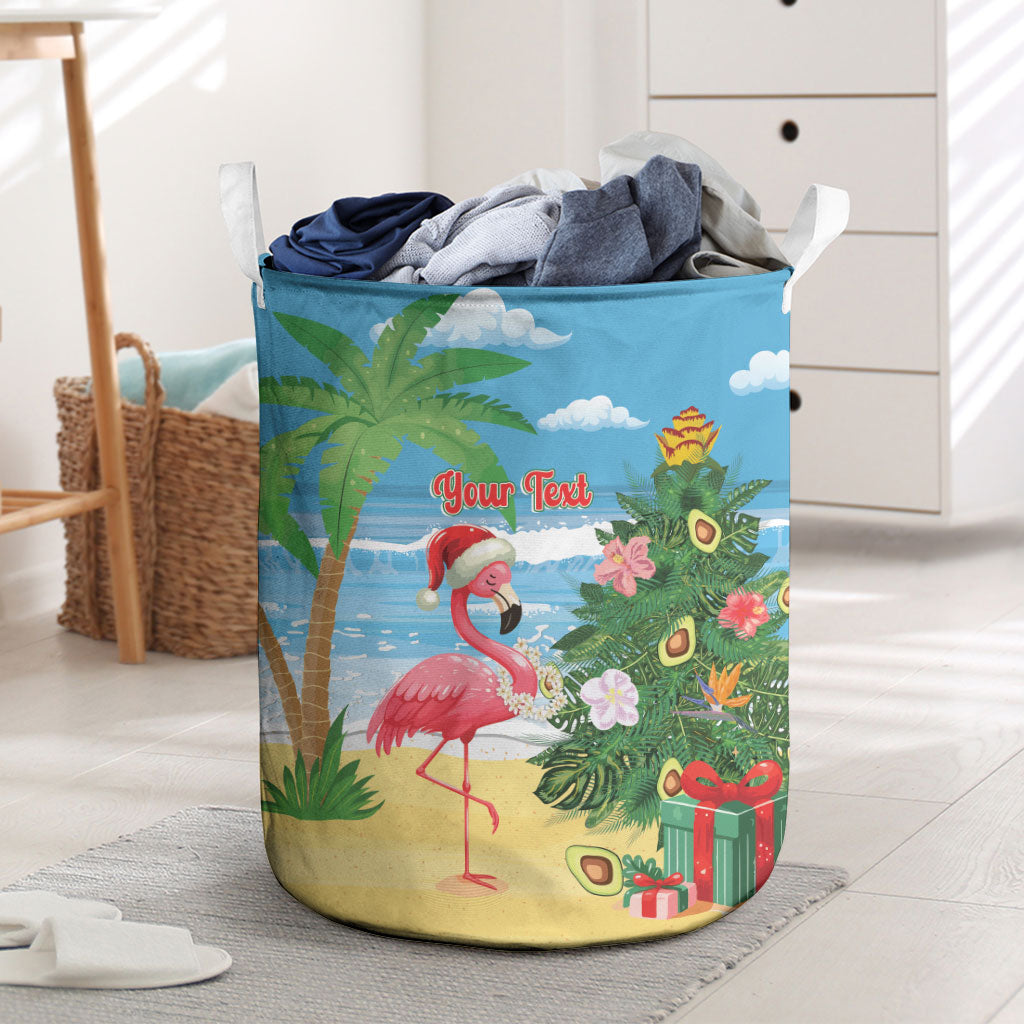 Flamingo Hawaii Summer Christmas Personalized Laundry Basket Mele Kalikimaka Beachy Vibes