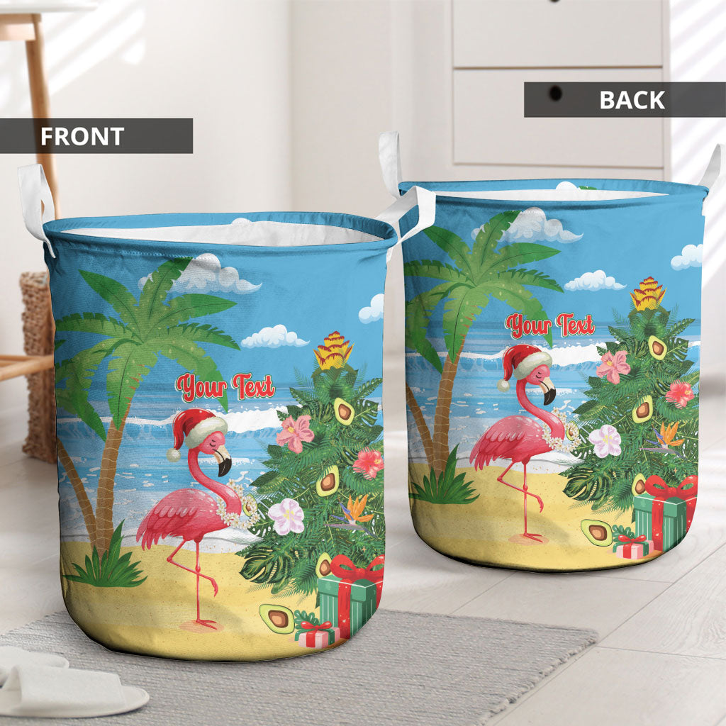 Flamingo Hawaii Summer Christmas Personalized Laundry Basket Mele Kalikimaka Beachy Vibes
