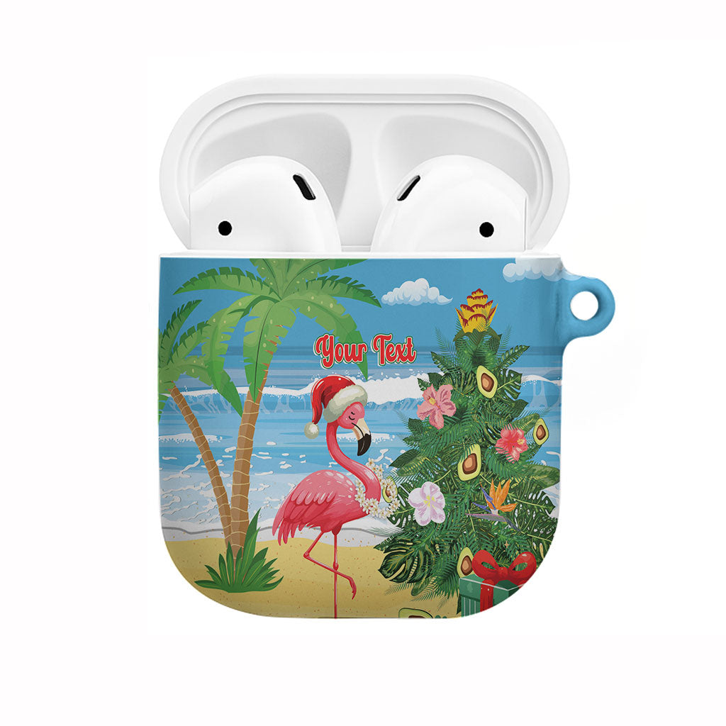 Flamingo Hawaii Summer Christmas Personalized AirPods Case Mele Kalikimaka Beachy Vibes LT14 Blue - Polynesian Pride