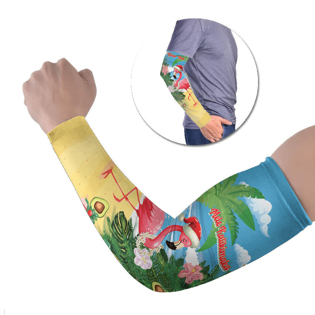Flamingo Hawaii Summer Christmas Personalized Arm Sleeves Mele Kalikimaka Beachy Vibes LT14 Set of 2 Blue - Polynesian Pride