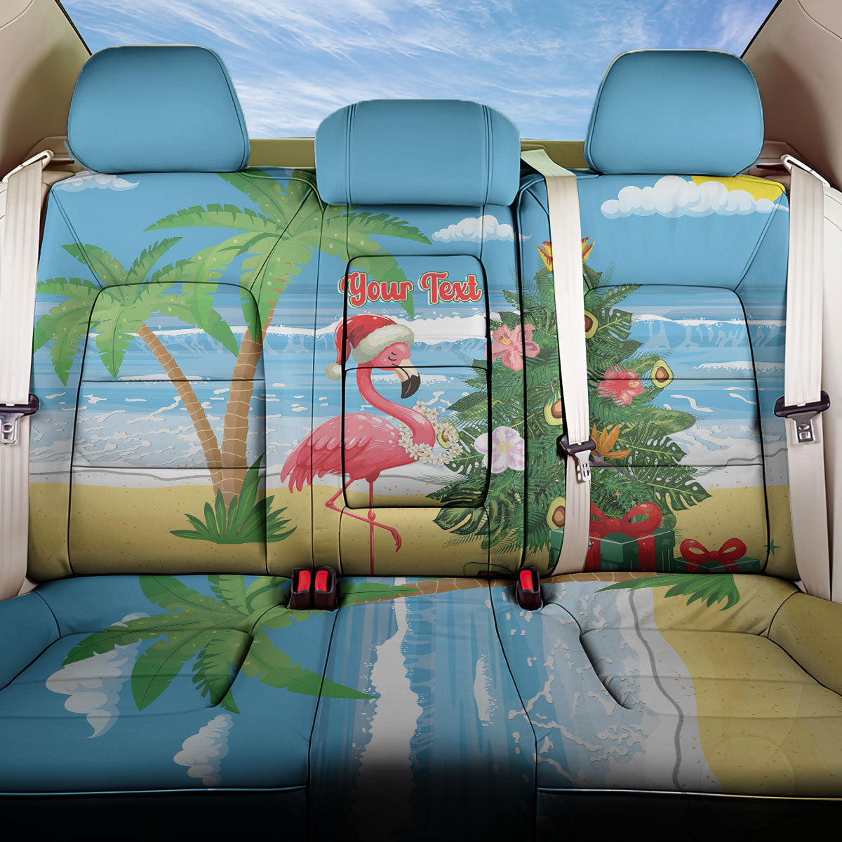 Flamingo Hawaii Summer Christmas Personalized Back Car Seat Cover Mele Kalikimaka Beachy Vibes LT14 One Size Blue - Polynesian Pride