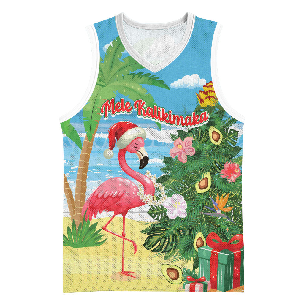 Flamingo Hawaii Summer Christmas Personalized Basketball Jersey Mele Kalikimaka Beachy Vibes LT14 Unisex Blue - Polynesian Pride