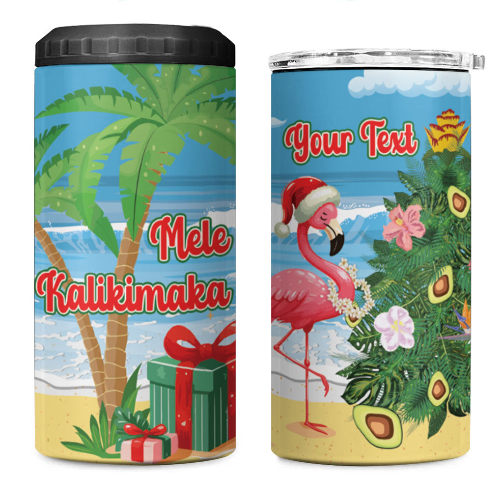 Flamingo Hawaii Summer Christmas Personalized 4 in 1 Can Cooler Tumbler Mele Kalikimaka Beachy Vibes LT14 One Size: 16 oz Blue - Polynesian Pride